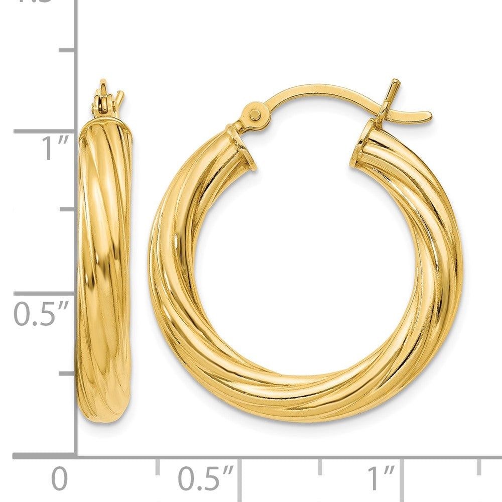 Sterling Silver Flash Gold-plated Twisted 4x25mm Hoop Earrings