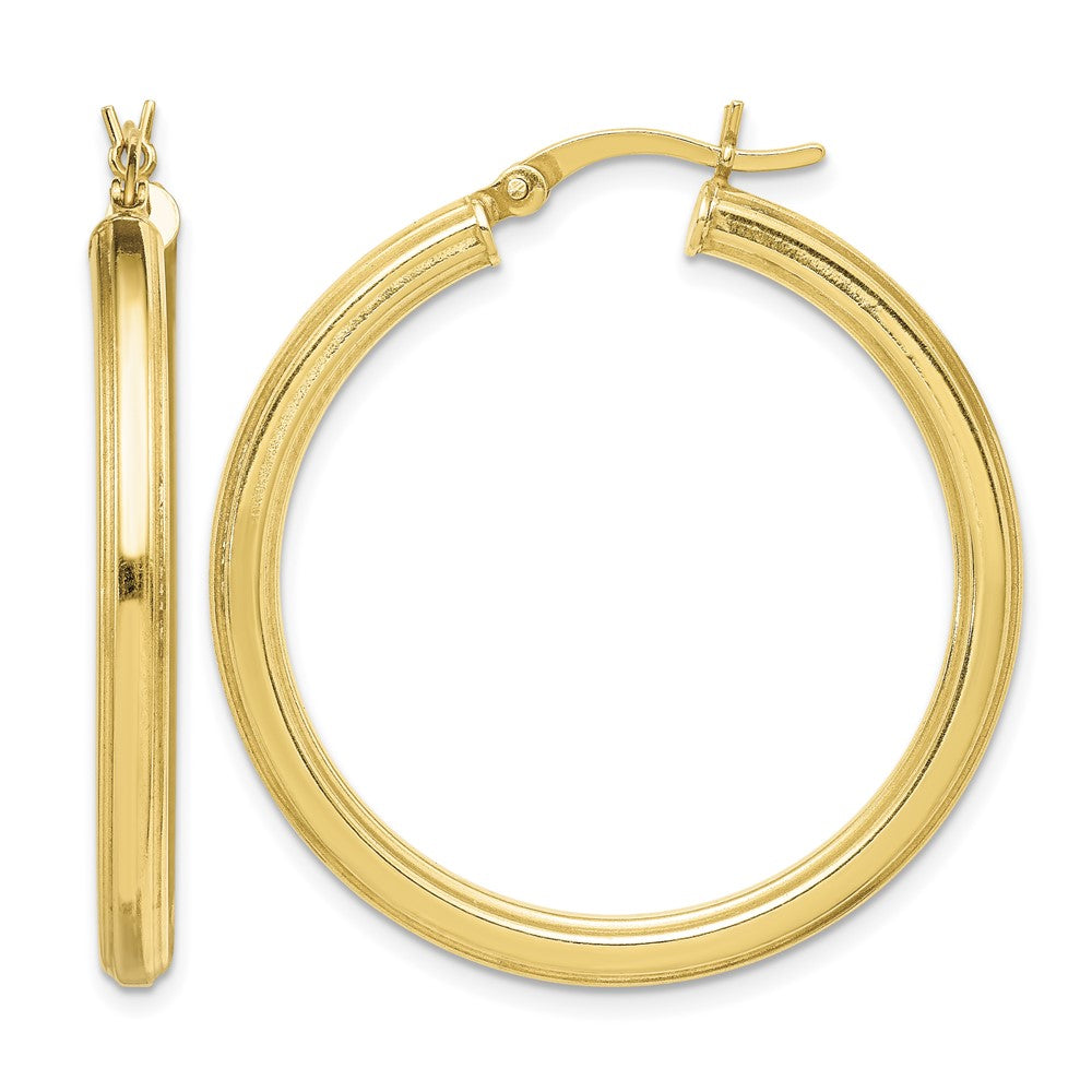 Sterling Silver Gold Flash Plated 3x35mm Grooved Hoop Earrings