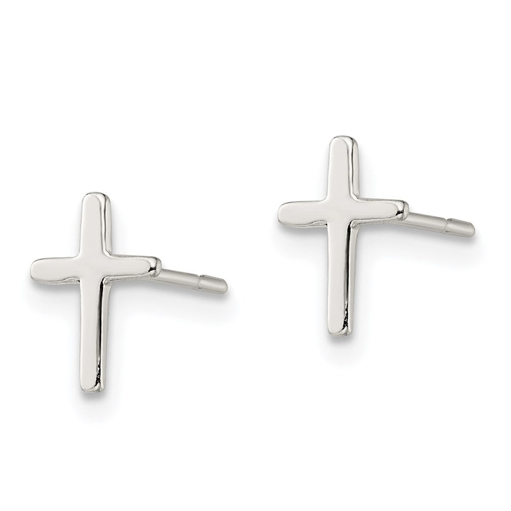 Sterling Silver Polished Latin Cross Petite Post Earrings