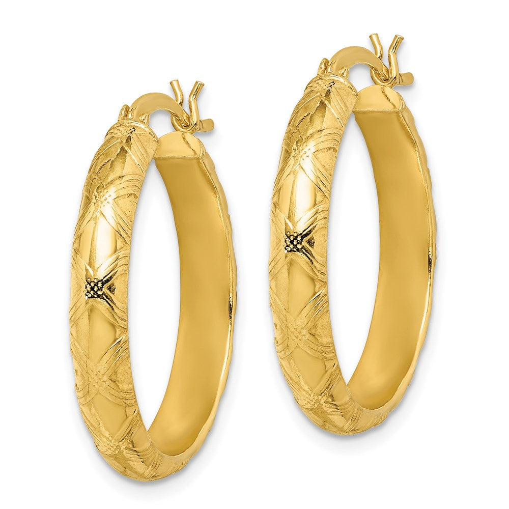 Sterling Silver Flash Gold-plated Patterned 4x25mm Hoop Earrings