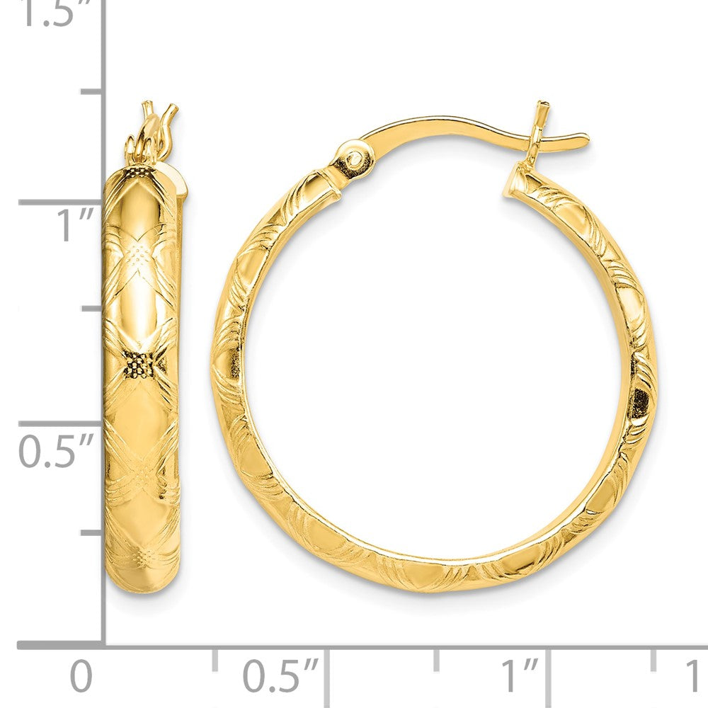 Sterling Silver Flash Gold-plated Patterned 4x25mm Hoop Earrings