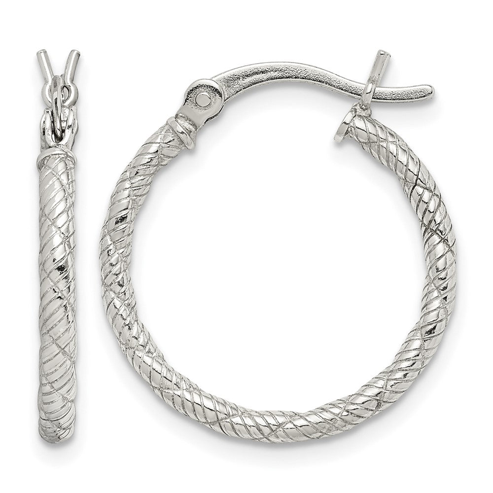 Sterling Silver Rhodium-plated Patterned Twist 2x20mm Hoop Earrings