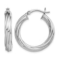 Sterling Silver Rhodium-plated Twisted 4x25mm Hoop Earrings