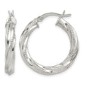 Sterling Silver Rhod-plated Patterned Twisted 4x25mm Hoop Earrings