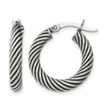 Sterling Silver Antiqued 3.25x20mm Twisted Hoop Earrings