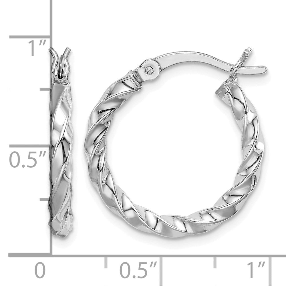 Sterling Silver Rhodium-plated Twisted 3x20mm Hoop Earrings