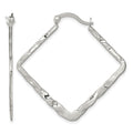 Sterling Silver Rhod-pltd Polished/Hammered Square Hoop Earrings