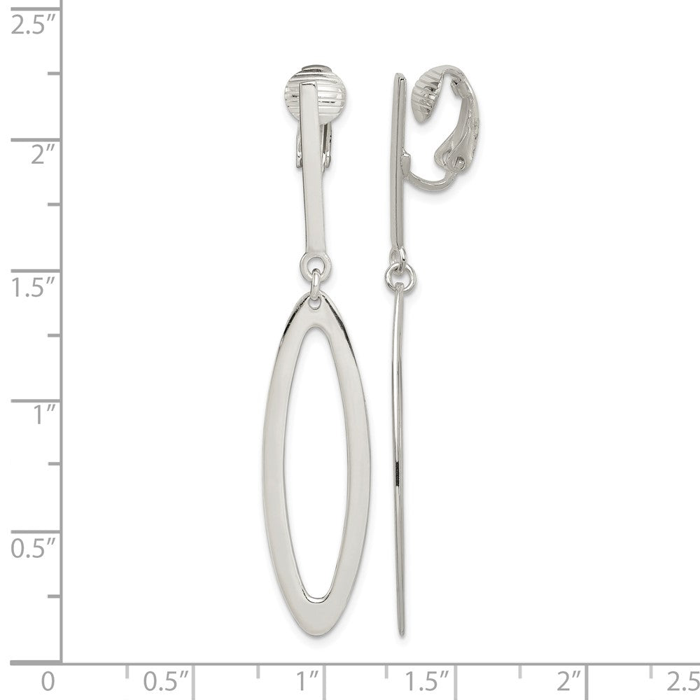 Sterling Silver Polished Non-Pierced Elongated Oval Dangle Earrings