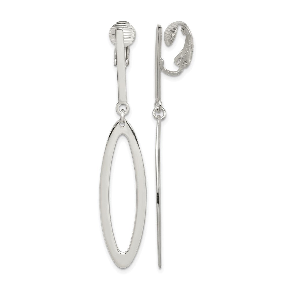 Sterling Silver Polished Non-Pierced Elongated Oval Dangle Earrings