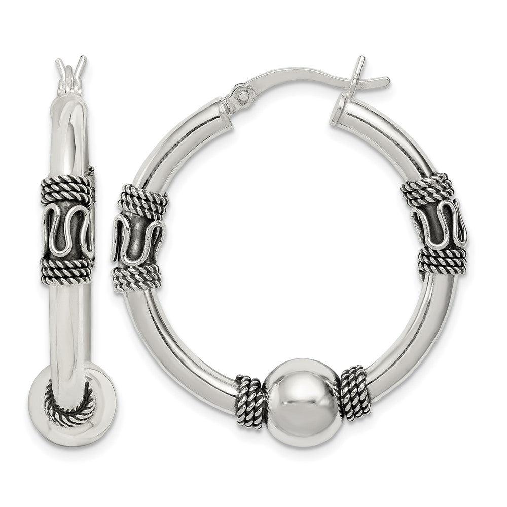 Sterling Silver Antiqued Hoop Earrings