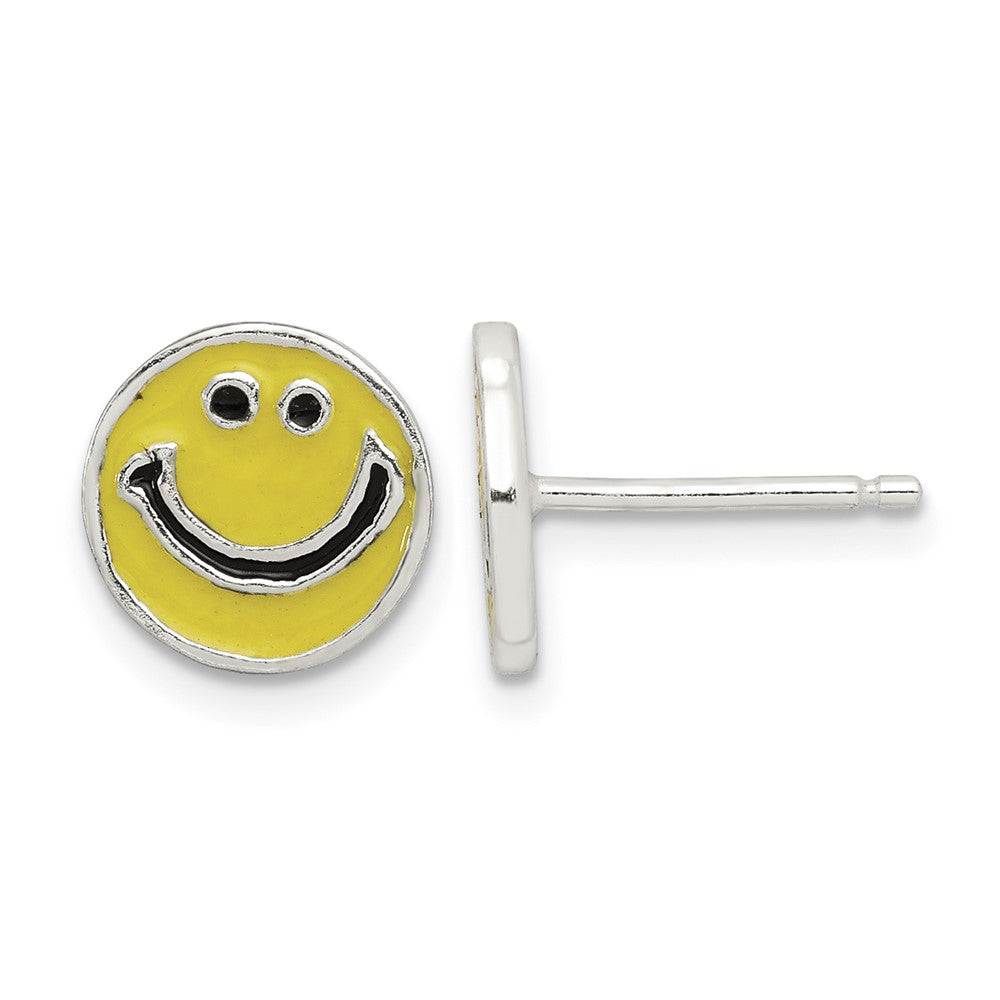 Sterling Silver Enameled Happy Face Post Earrings