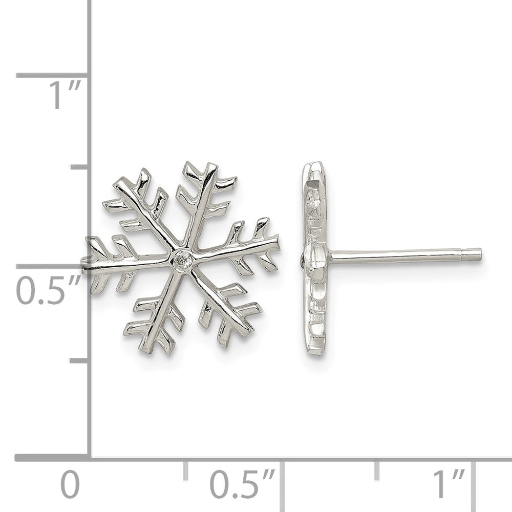 Sterling Silver CZ Polished Snowflake Post Earrings