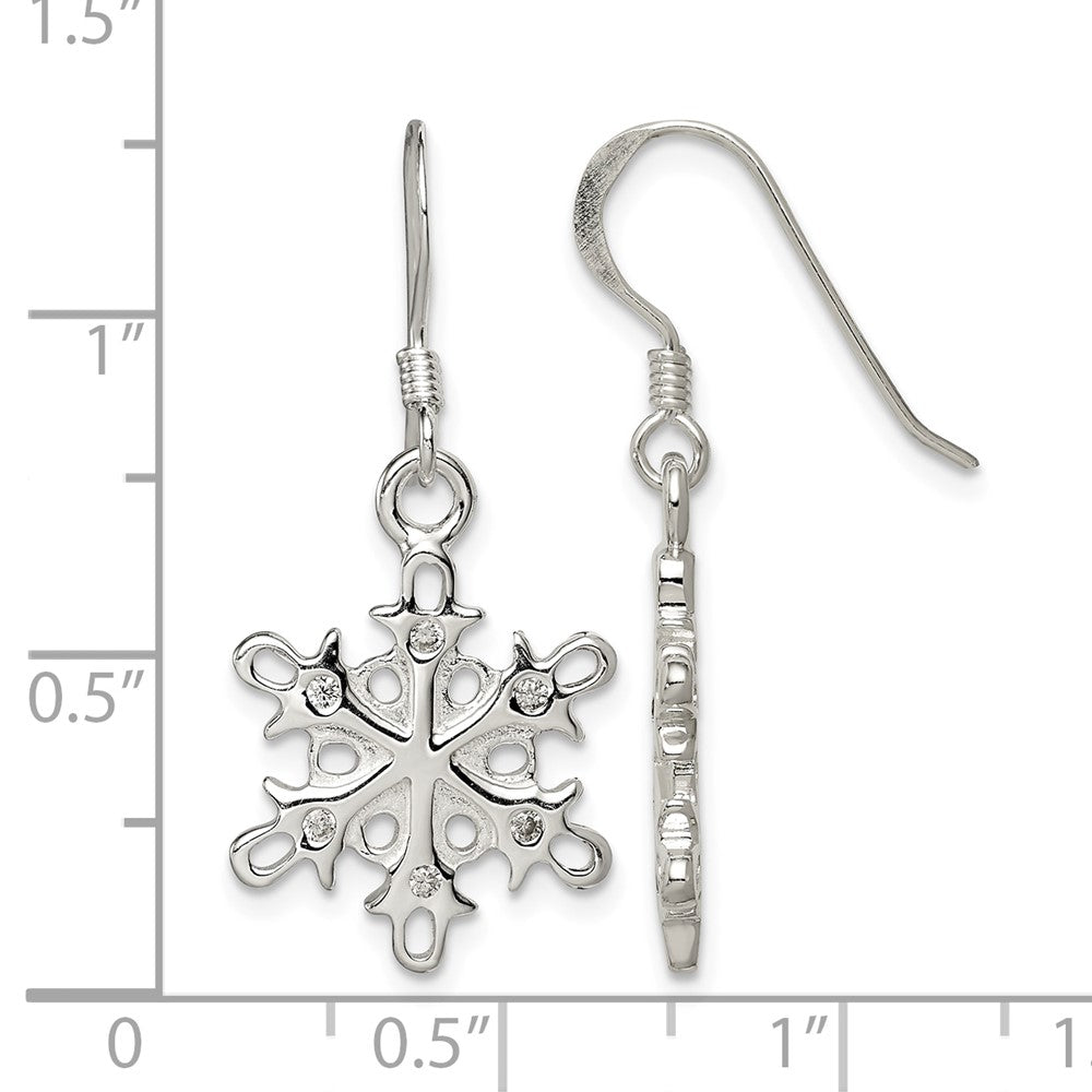 Sterling Silver Polished / Satin CZ Snowflake Dangle Earrings