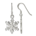 Sterling Silver Polished / Satin CZ Snowflake Dangle Earrings