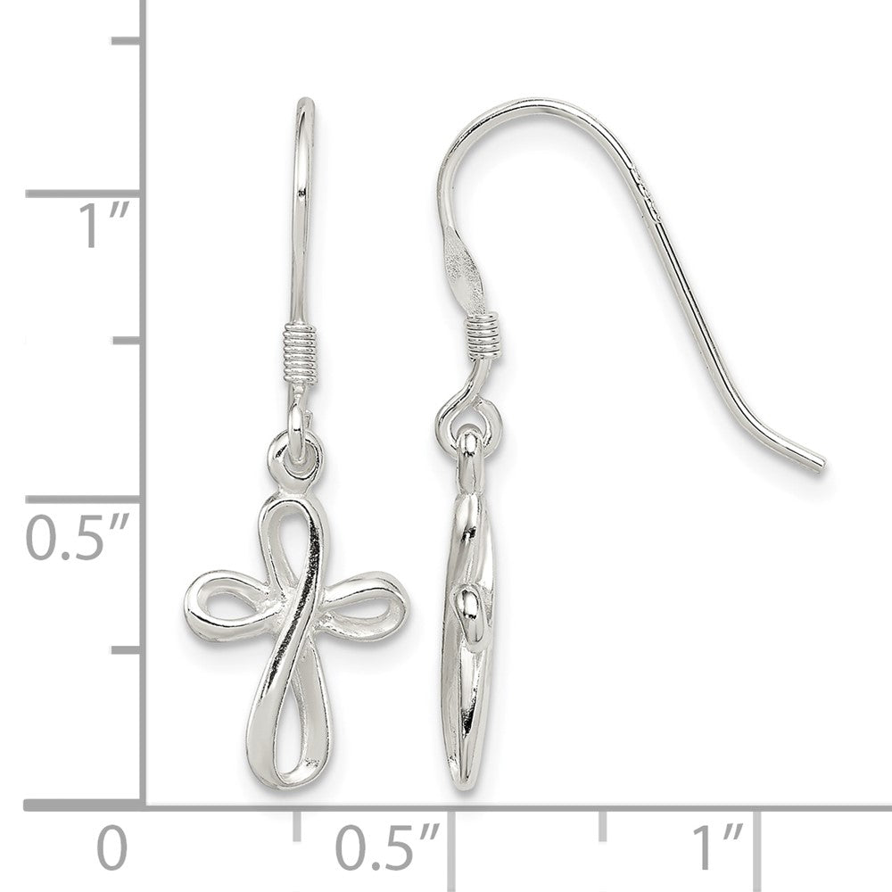 Sterling Silver Rhodium-plated Polished Cross Dangle Earrings