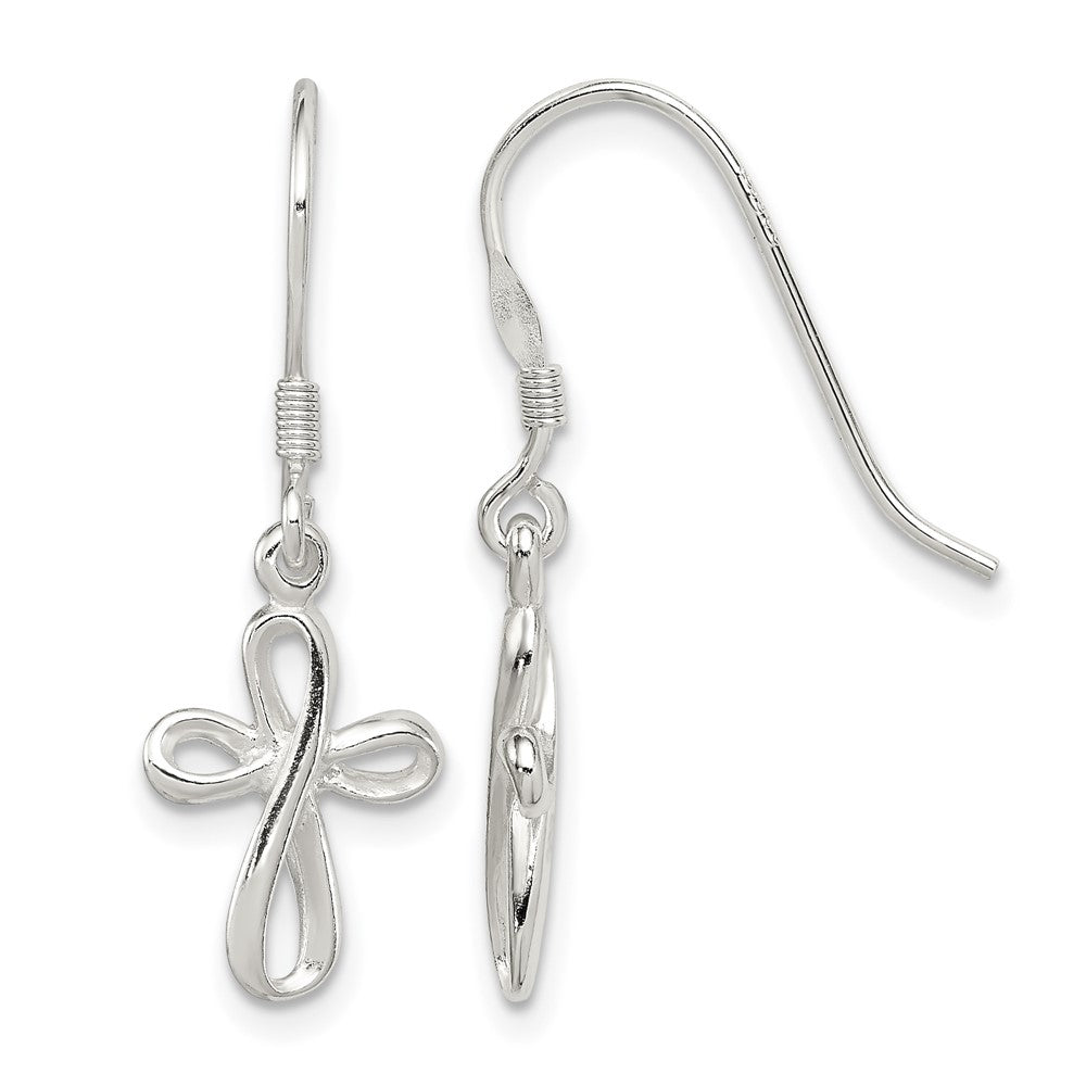 Sterling Silver Rhodium-plated Polished Cross Dangle Earrings