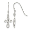 Sterling Silver Rhodium-plated Polished Cross Dangle Earrings