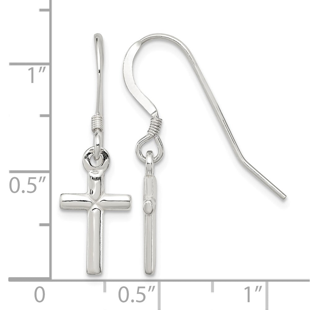 Sterling Silver Polished Latin Cross Dangle Earrings