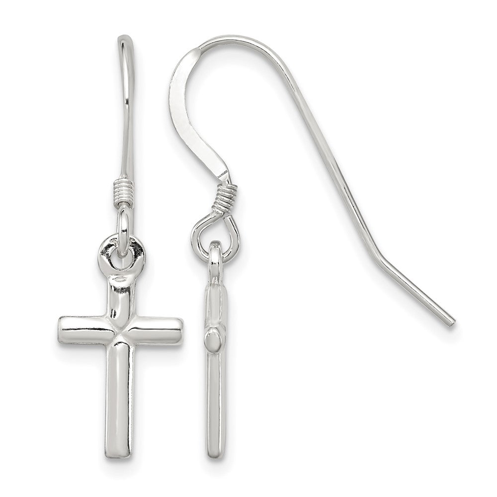 Sterling Silver Polished Latin Cross Dangle Earrings