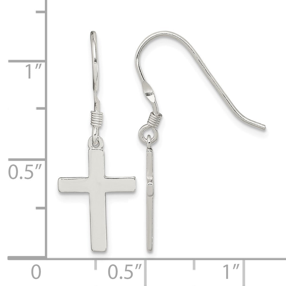 Sterling Silver Rhodium-plated Polished Cross Dangle Earrings