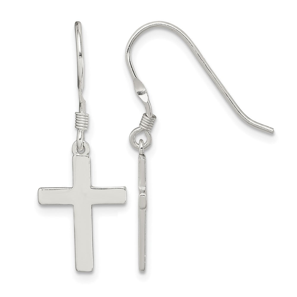 Sterling Silver Rhodium-plated Polished Cross Dangle Earrings