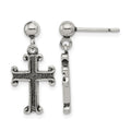 Sterling Silver Polished & Antiqued Cross Post Dangle Earrings
