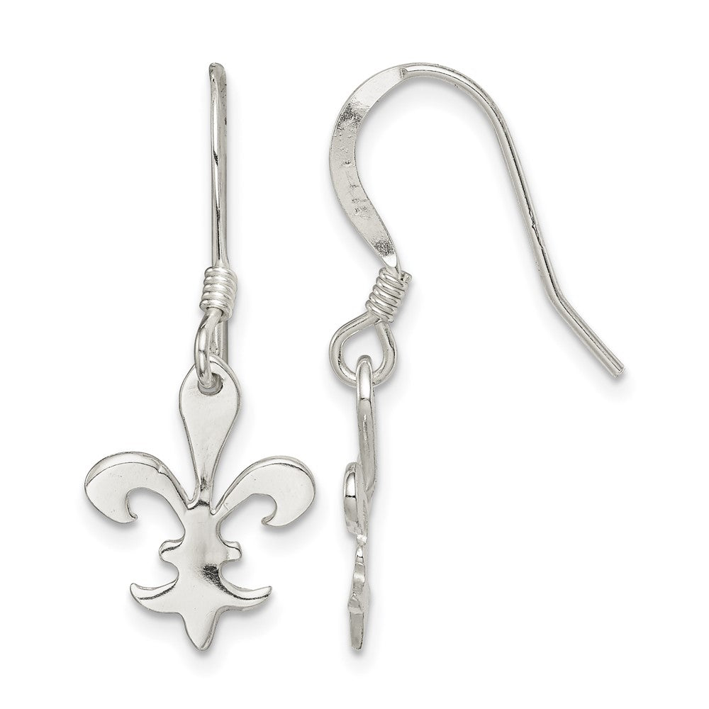 Sterling Silver Polished Fleur de Lis Dangle Earrings