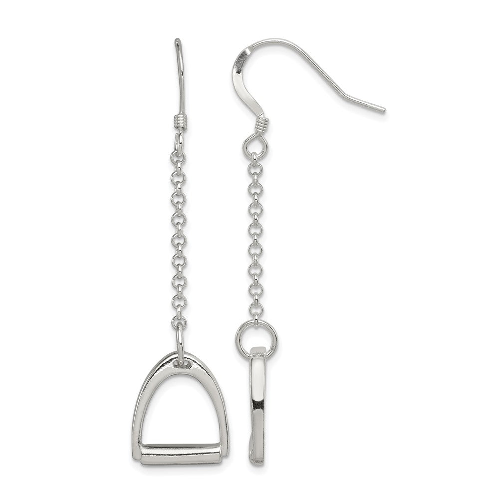 Sterling Silver Polished Horse Stirrup Dangle Earrings
