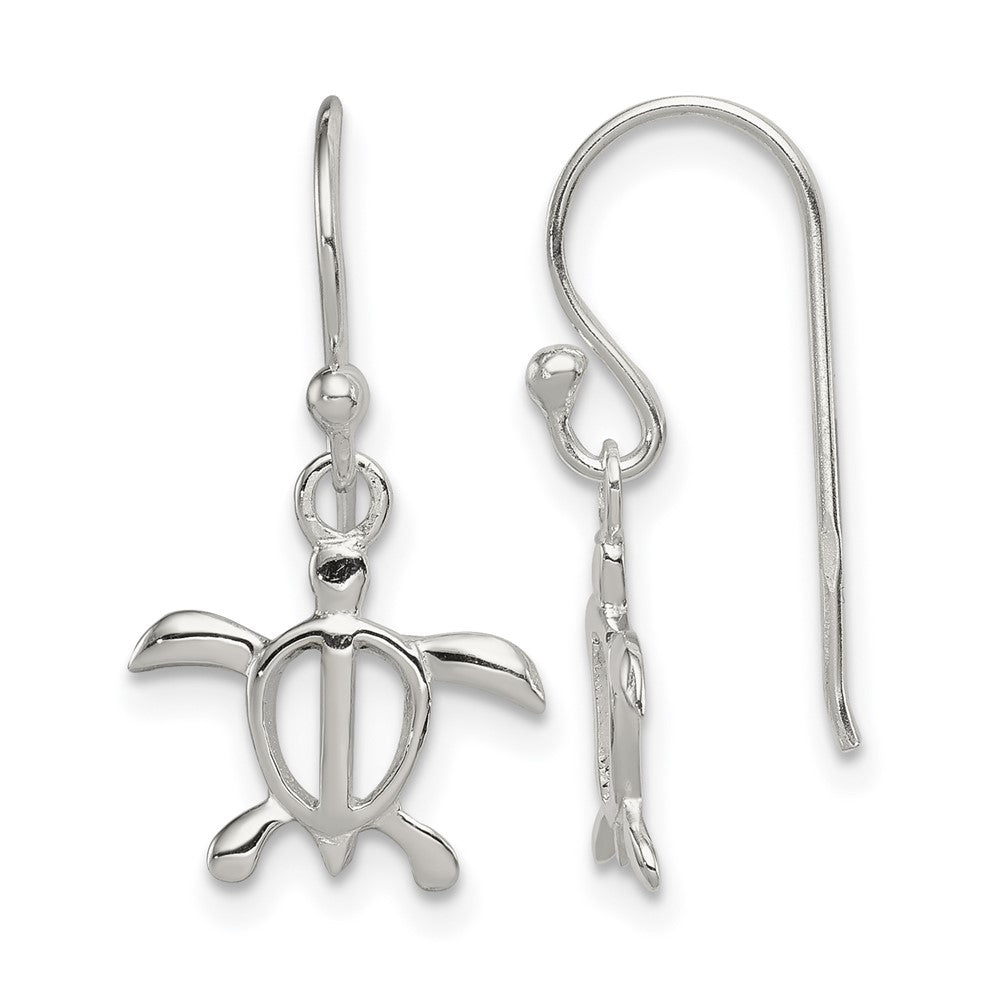 Sterling Silver Polished Turtle Dangle Earrings