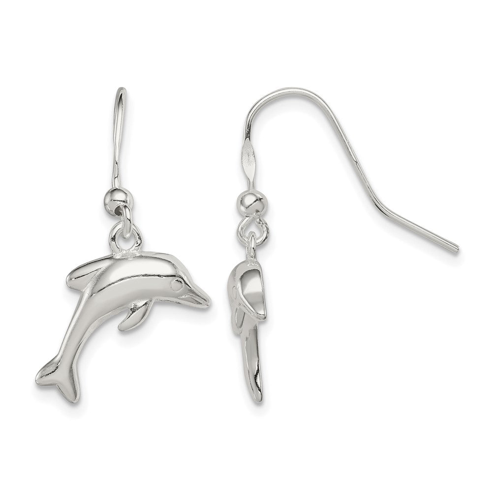 Sterling Silver Polished Dolphin Dangle Earrings