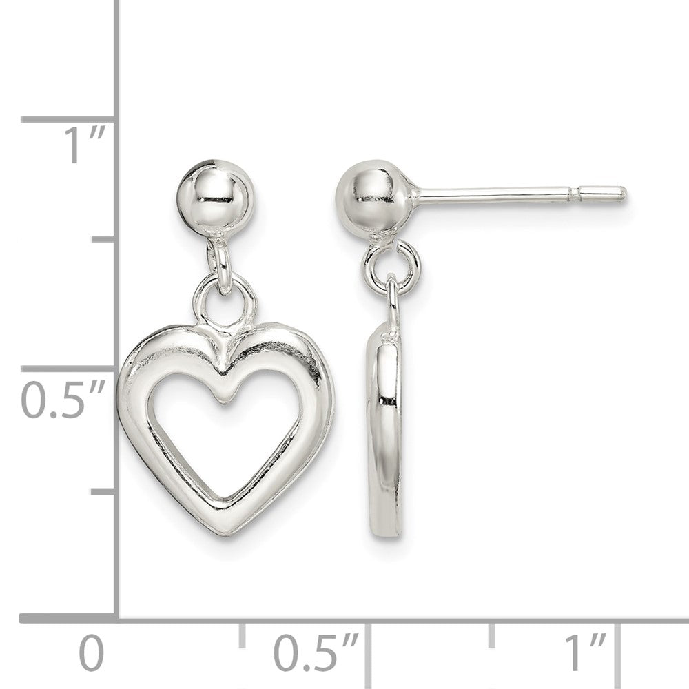 Sterling Silver Polished Dangle Heart Post Earrings