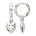 Sterling Silver Polished Puff Heart Dangle Hoop Earrings