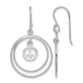 Sterling Silver Rhodium-plated Circles w/Peace Symbol Dangle Earrings