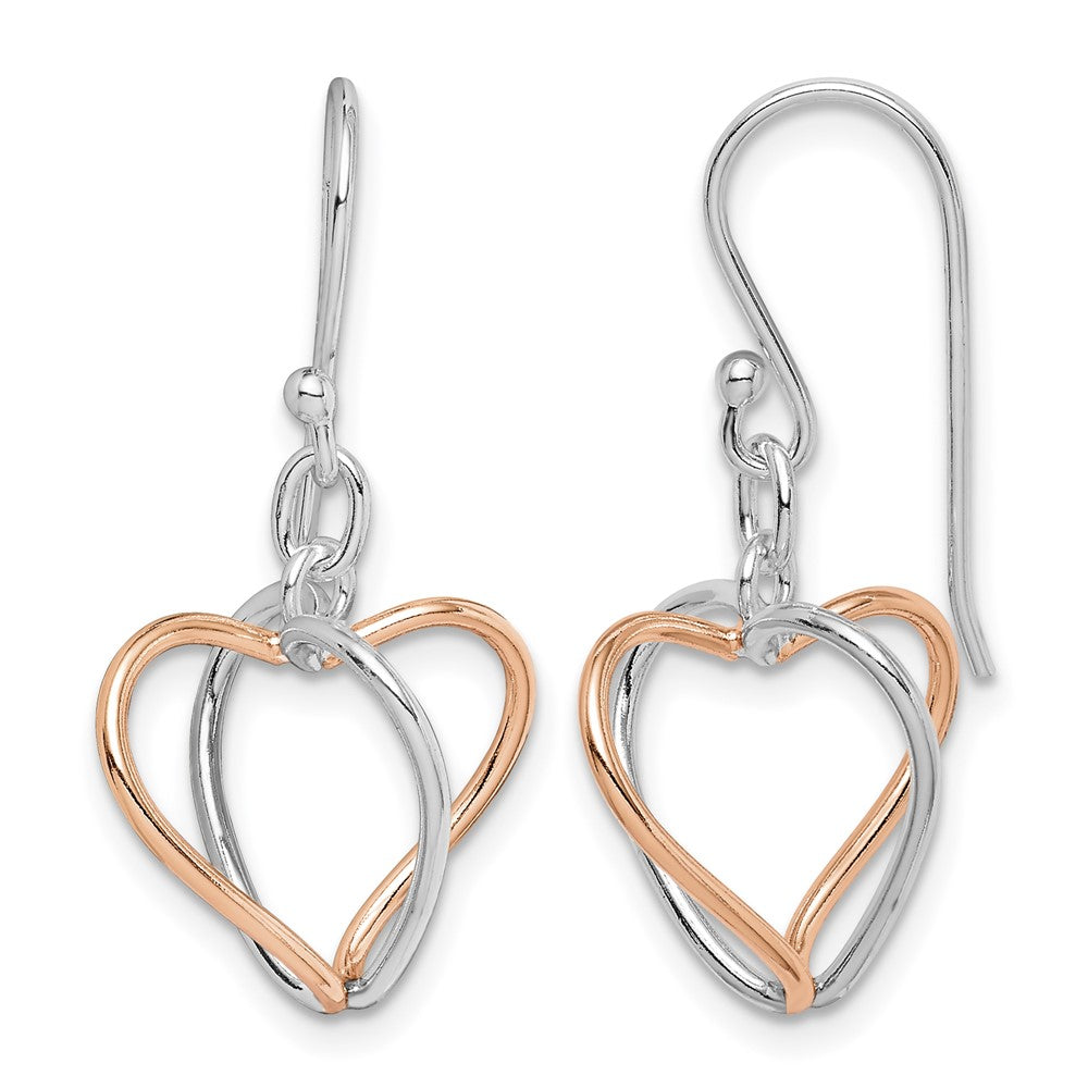 Sterling Silver w/Rose Vermeil Heart Dangle Earrings