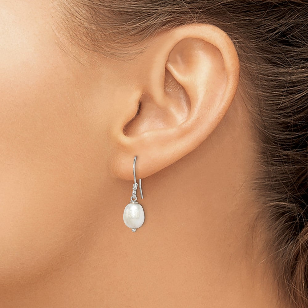 Sterling Silver Polished 7-8mm Freshwater Cultured Pearl Dangle Earrings