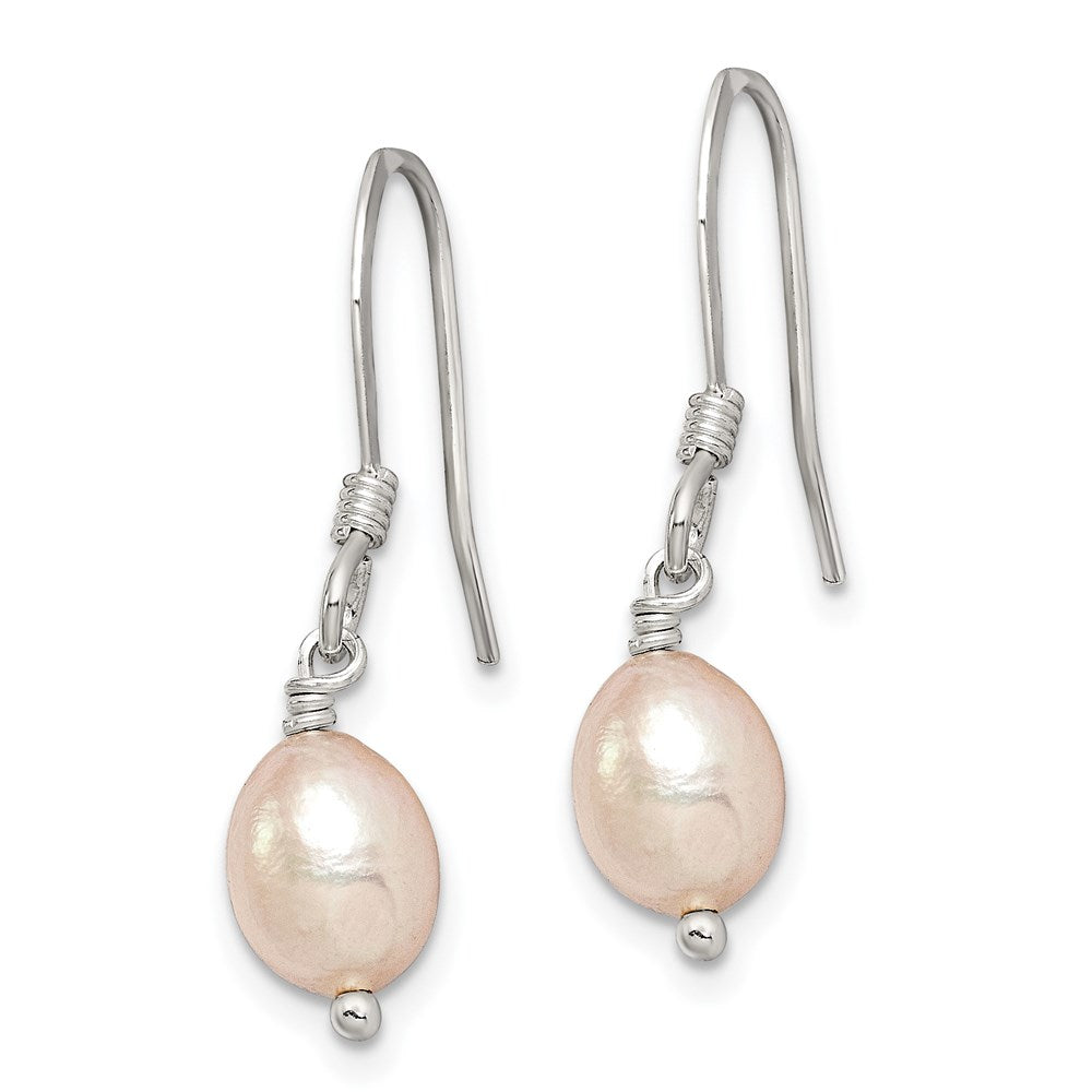 Sterling Silver Polished Pink 6-7mm FWC Pearl Dangle Earrings