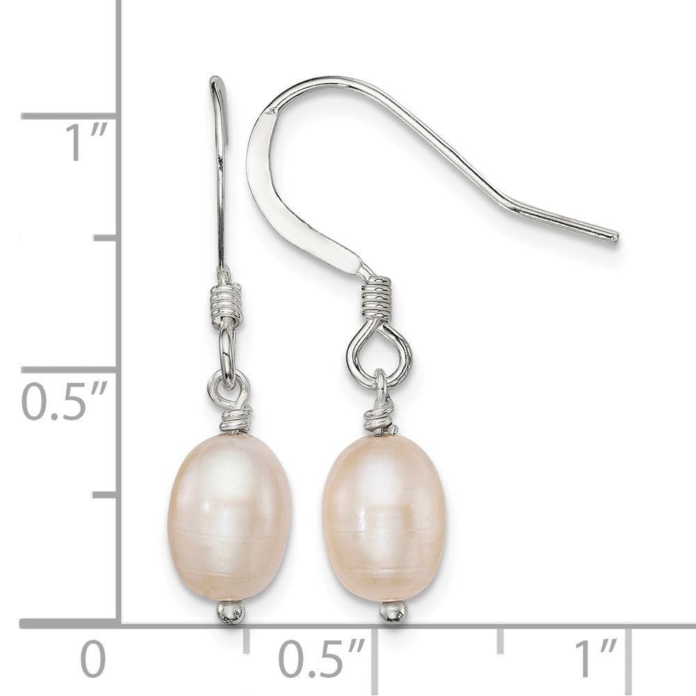 Sterling Silver Polished Pink 6-7mm FWC Pearl Dangle Earrings