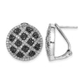 Sterling Silver Rhod-pltd Black/White CZ Criss Cross Omega Back Earrings