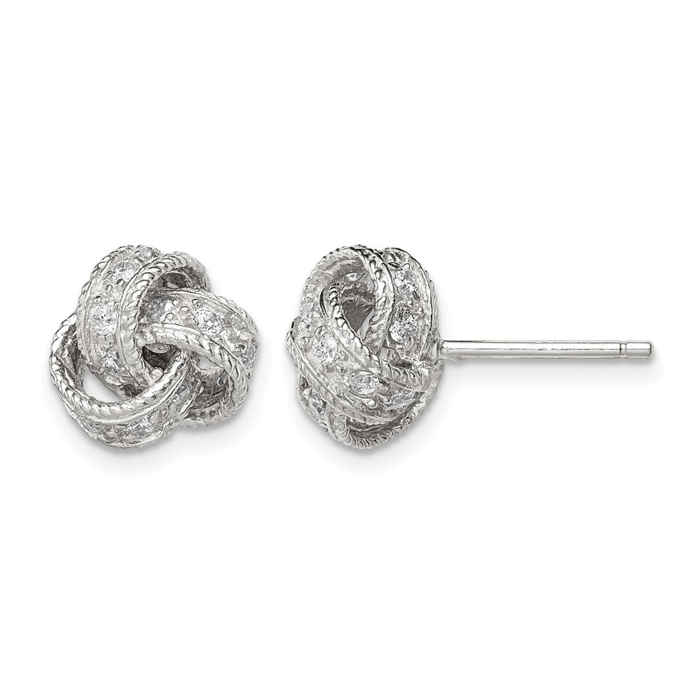 Sterling Silver Rhodium-plated CZ Love Knot Post Earrings