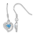 Sterling Silver Rhod-pltd Created Blue Opal Inlay Heart Dangle Earrings