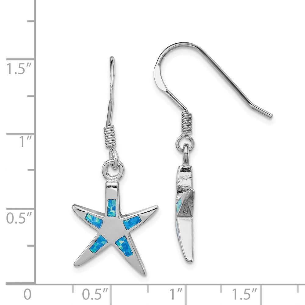 Sterling Silver Rhod-pltd Creat Blue Opal Inlay Starfish Dangle Earrings