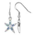 Sterling Silver Rhod-pltd Creat Blue Opal Inlay Starfish Dangle Earrings