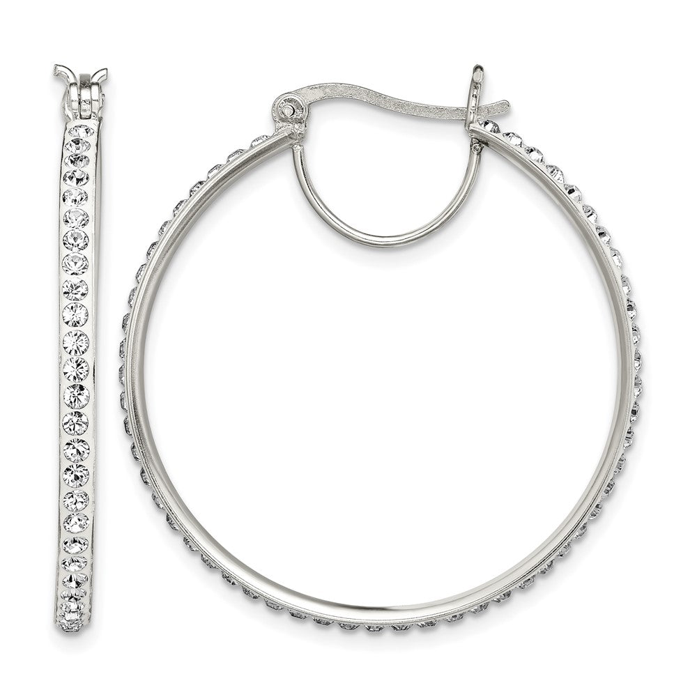 Sterling Silver Rhodium-plated White Preciosa Crystal Hoop Earrings