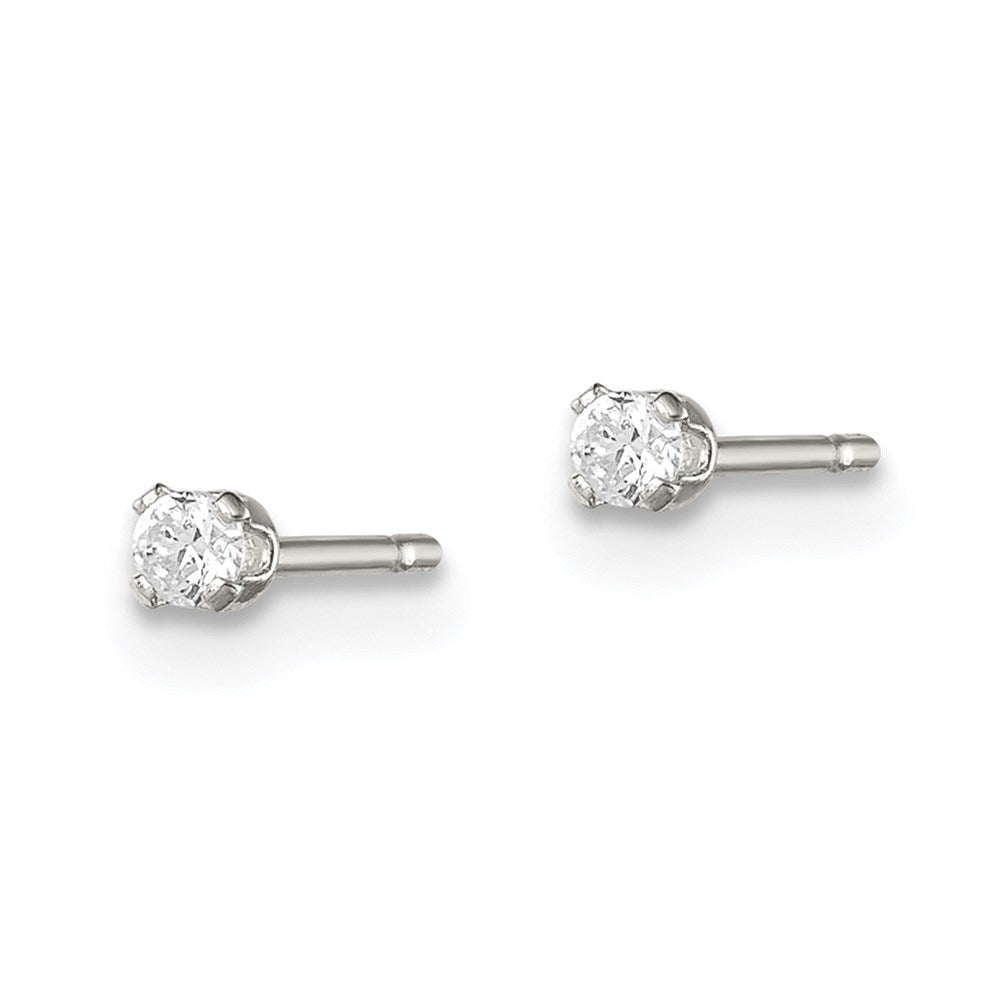 Sterling Silver Polished 2mm Round Snap Set CZ Stud Earrings