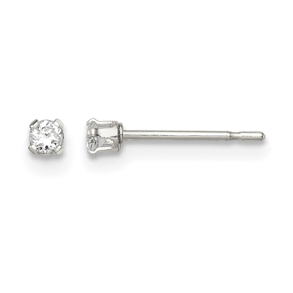 Sterling Silver Polished 2mm Round Snap Set CZ Stud Earrings