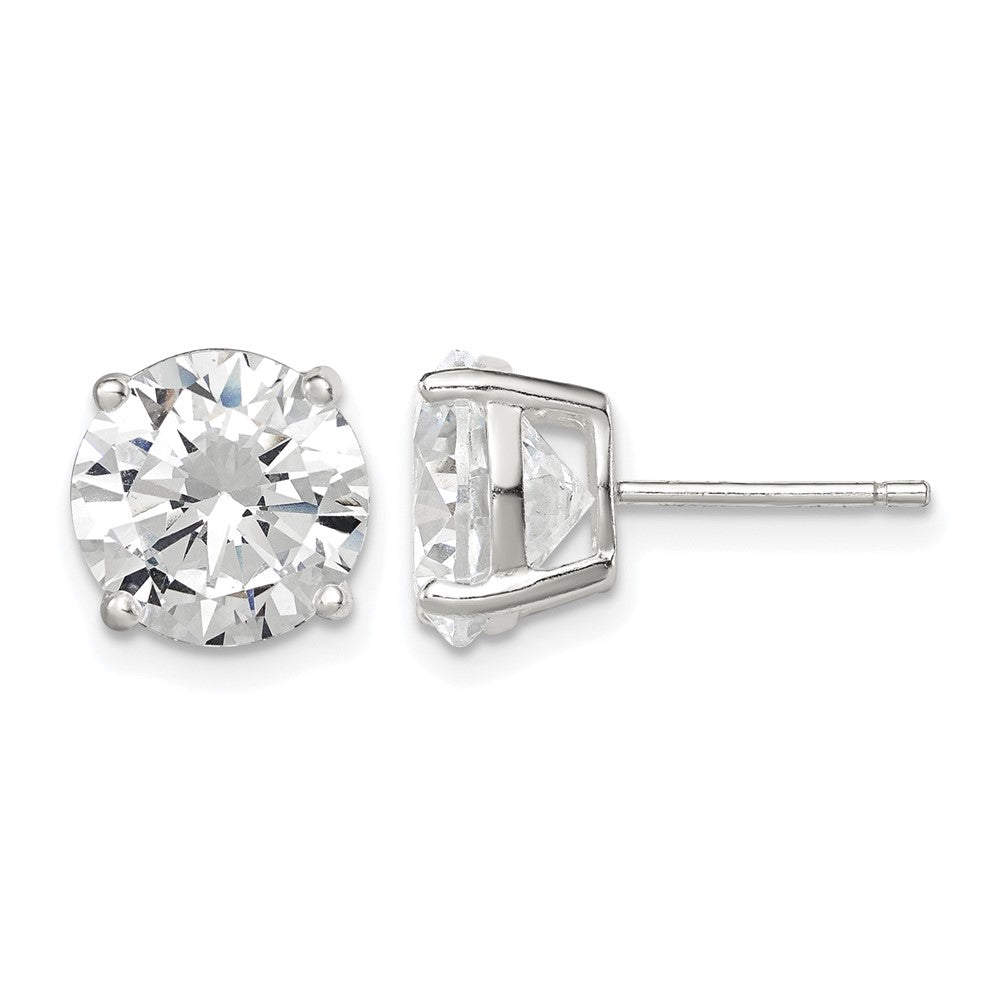Sterling Silver 9mm Round Basket Set CZ Stud Earrings