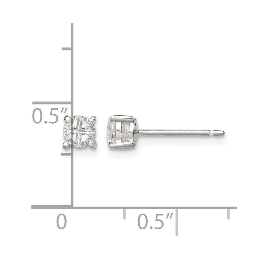 Sterling Silver 4mm Round Basket Set Cross-cut CZ Stud Earrings