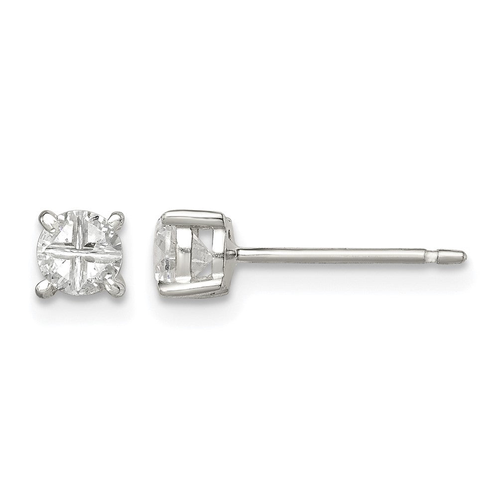 Sterling Silver 4mm Round Basket Set Cross-cut CZ Stud Earrings