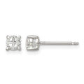 Sterling Silver 4mm Round Basket Set Cross-cut CZ Stud Earrings