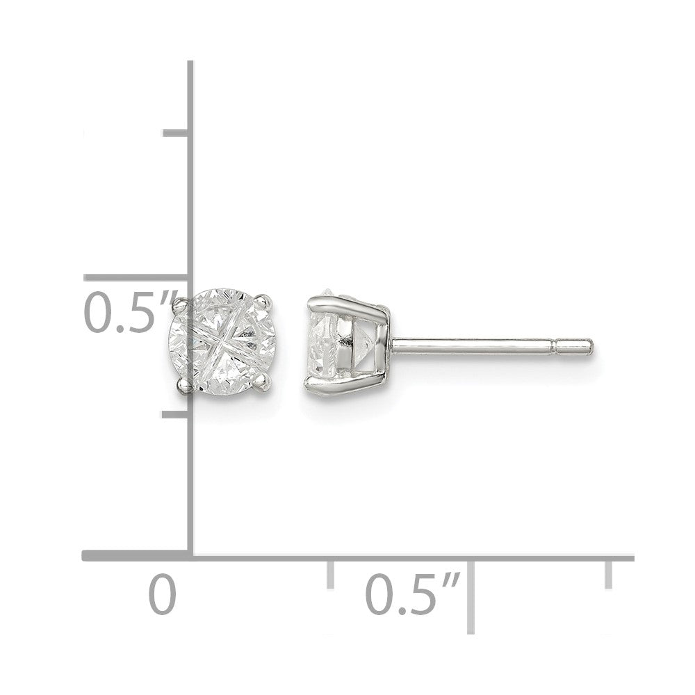Sterling Silver 5mm Round Basket Set Cross-cut CZ Stud Earrings